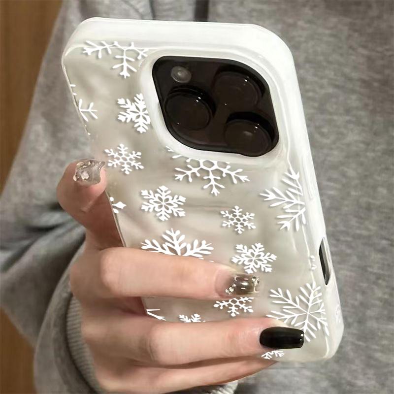 Wrinkled Texture Cute Snowflake Phone Case for iPhone 17 Pro Air 16 15 14 13 12 11 Pro Max 14 15 16 Plus Shockproof Soft Cover