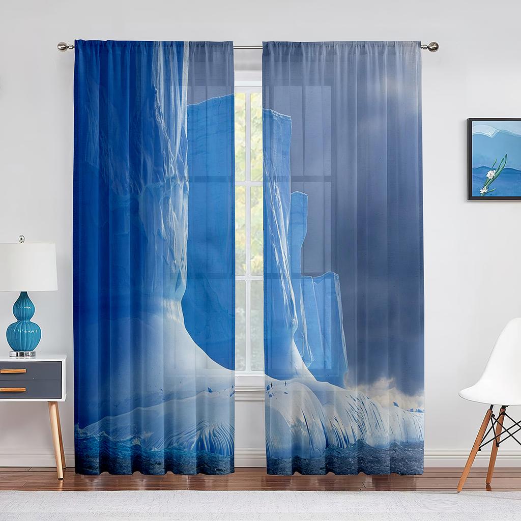 Antarktischer Eisberg Naturlandschaft Transparenter Vorhang für Wohnzimmer Schlafzimmer Voile-Vorhang Küchenfenster Tüllvorhänge Heimdekor