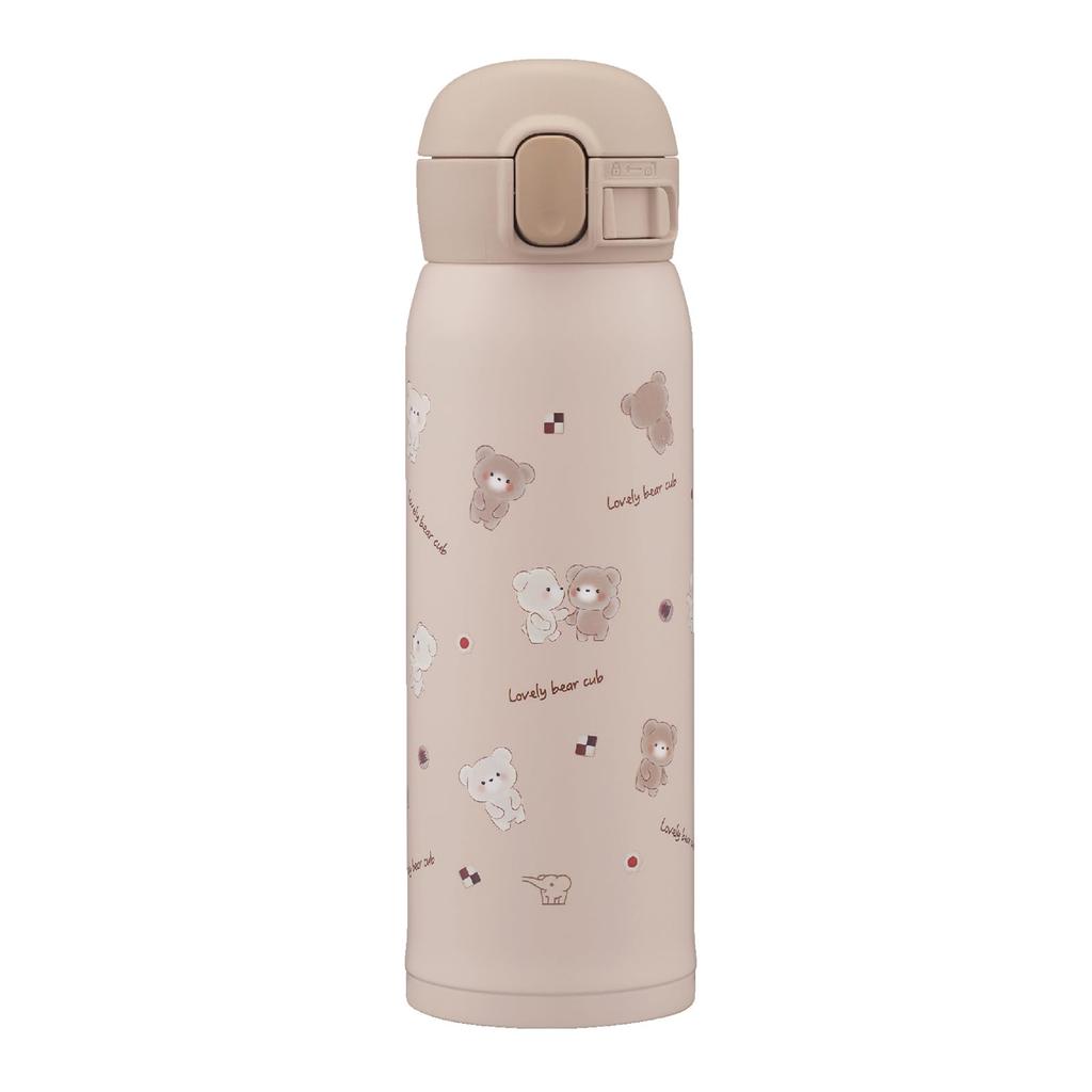 Zojirushi Water Cute Easy to Seamless Only 3 Wash Insulates Hot Bear Bottle, 480ml, Kids' Mug, Clean, Cap, Points, & Cold, One-Touch Mug, Beige,