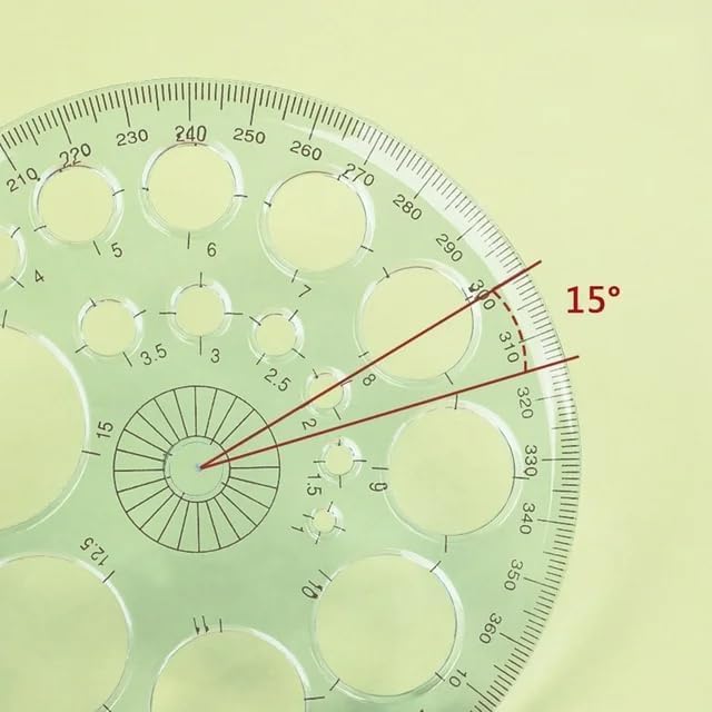 White Round Protractor 360 Degree, Plastic Full Circle Template, 16 Sizes Drawing Tool, Technical Drawing