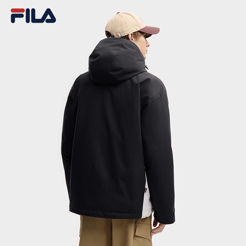 Fila Original Fashion Casual Sports Versatile Punk Work Style Loose Hooded Woven Down Jacket Men Outerwear Legendary-Blue F11M549913FNV