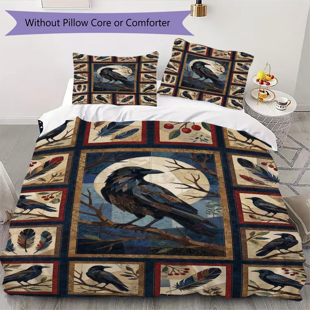 Crow Pattern Bedding uilt Set uilt Cover Pillowcase Home Decoration Birthday Gift (1 * duvet cover + 2 * pillowcase  without core)47