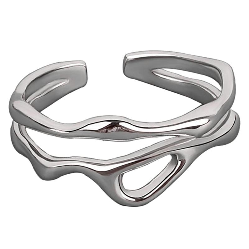 

Curved Double Line Rings Irregular Hollow Geometric Rings Jewelry Adjustable Open Rings Fashionable Accessory for Women 1