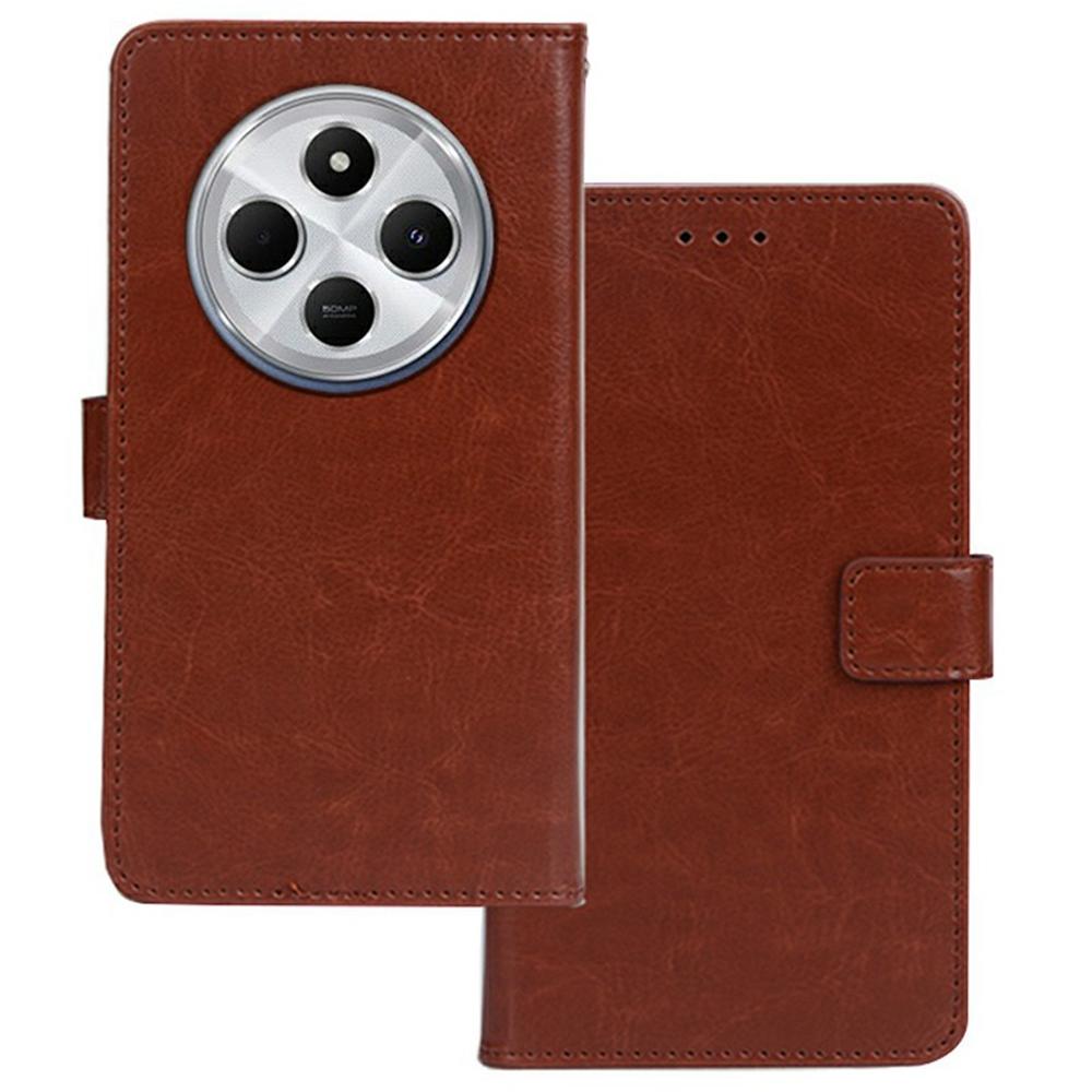 

For Xiaomi Poco C75 4G/Redmi 14R 5G/14C 4G Phone Case Card Slots Leather Cover Crazy Horse Texture Brown