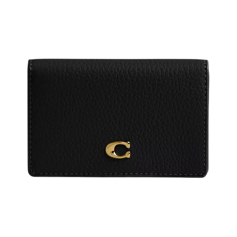

COACH Card Case 11 Fashionable casual simple solid color polished pebble leather business card case card holder regular women s black чёрный