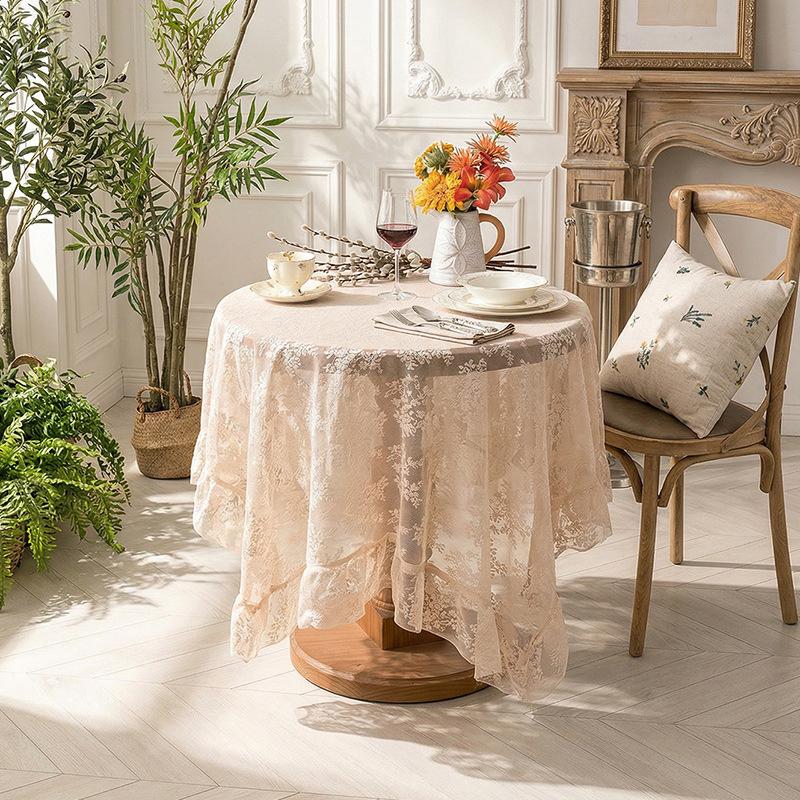 French Style Lace Table Cloth Elegant Floral Embroidered Table Cover Vintage Tablecloth for Wedding Garden Dining Table Decor