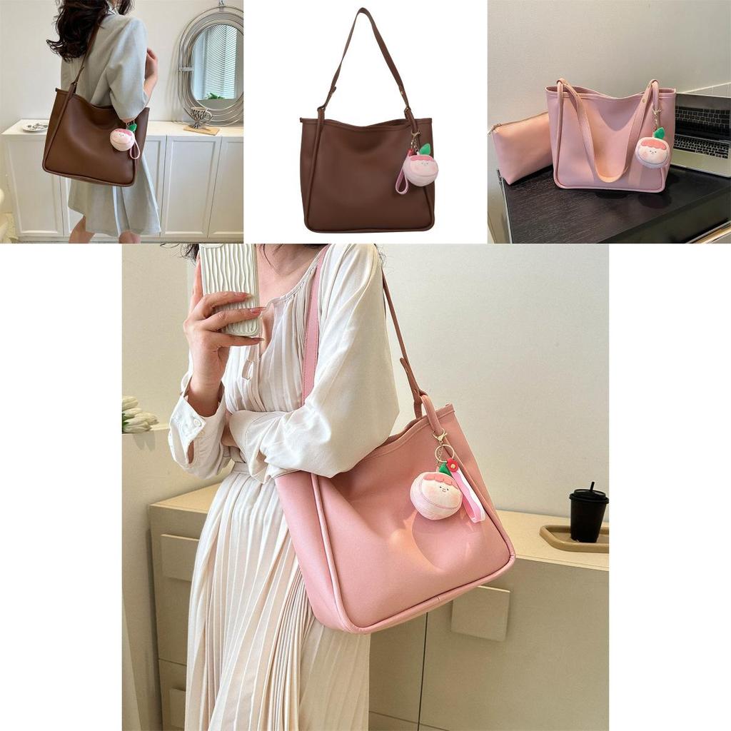 Stylish Pink Pu Tote Bag For Women Perfect For Casual Autumn Commute With Large Capacity
