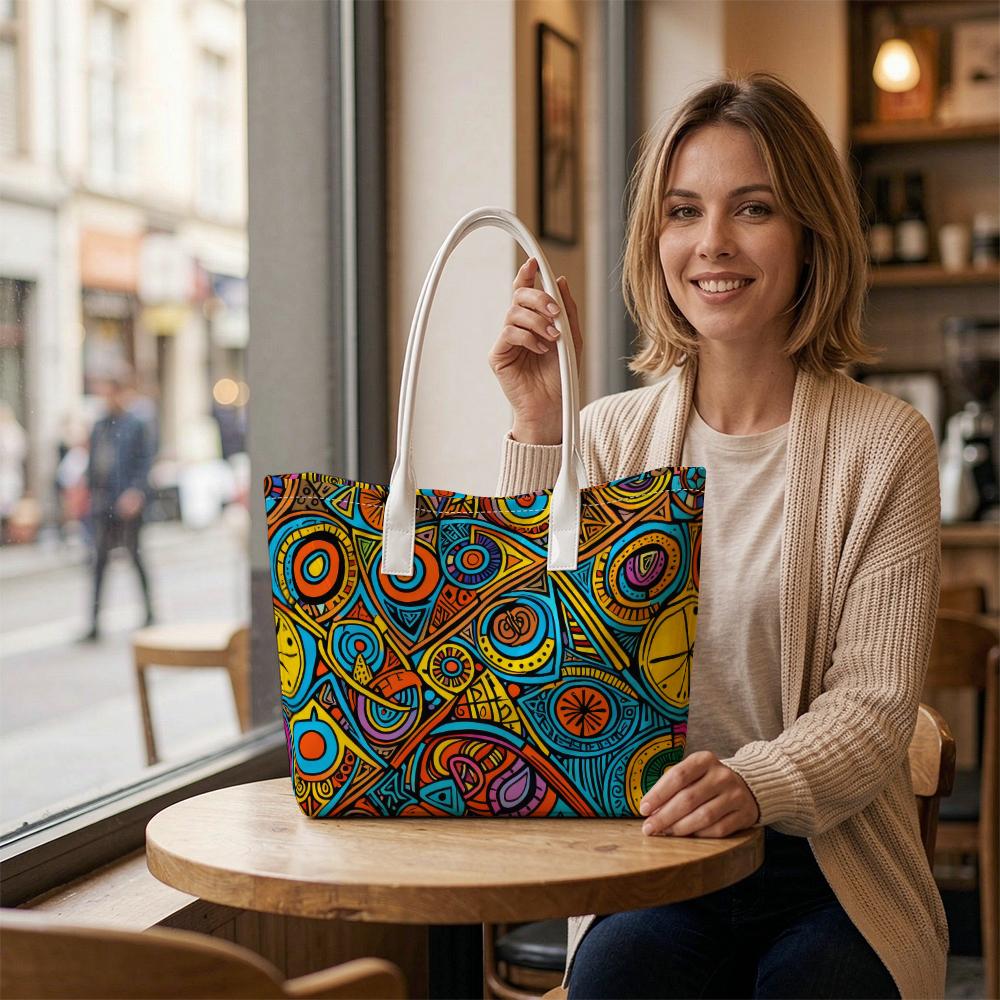 Vibrant Abstract Pattern Tote Bag Daily Use Casual Shoulder Bag Fashion Top Handle Handbag for Outdoor Shopping