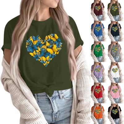 Camiseta Pulóver Casual de Moda para Mujer con Cuello Redondo Estampado y Manga Corta