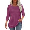 Autumn Round Neck Seven Quarter Sleeve Pleated Top Women's T-shirts