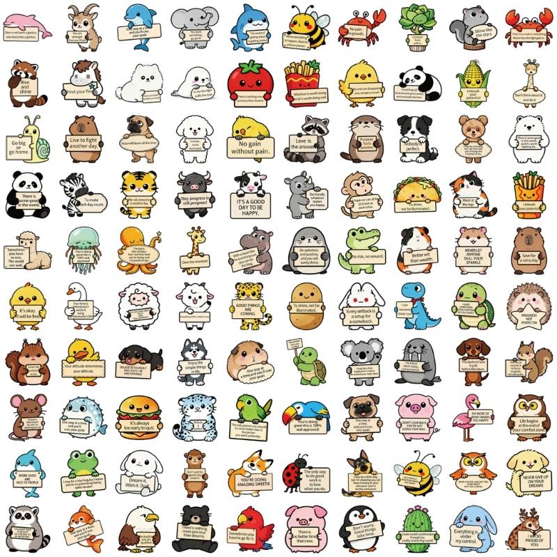 100Pcs Removable Reusable Animal Stickers PVC Decorative Labels Decals Suitable For Devices Home Decor Creative Projects