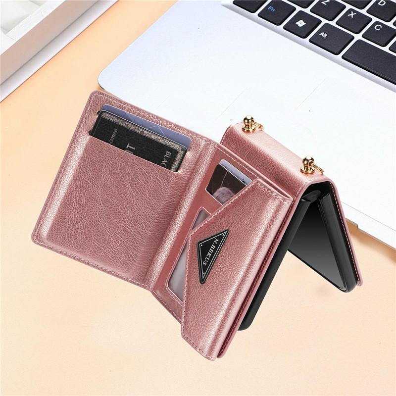 For Samsung Galaxy Z Flip 5 Z Flip 4 Z Flip 3 5G Case Luxury Card Slot Holder Crossbody Lanyard Case Fashion Zipper Leather Back Cover Carcasa