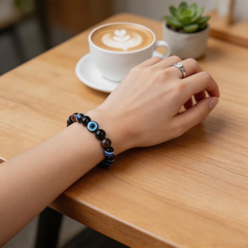 Devil Eye Bracelet Natural Stone Beads Hand String 16-18Cm Adjustable Design Wristband Accessory For Daily Wear Gift