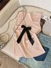 Women's Pink Bow V-neck Knit Vest, Summer Style Pleated Camisole, Super Stylish Sleeveless Top