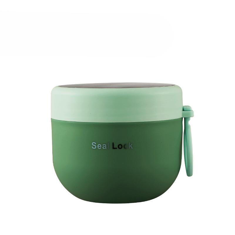 

600 мл контейнер для овса на ночь, изолированный стакан для овсянки, стакан для молока, пригодный для микроволновки, крышка, ложка, герметичный контейнер для хранения супа и завтрака зелёный