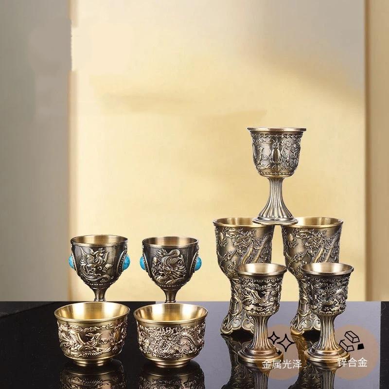 Light Luxury Engraved Bronze Wine Goblet – Vintage High Foot White Wine Glass for Home, Party & Bar