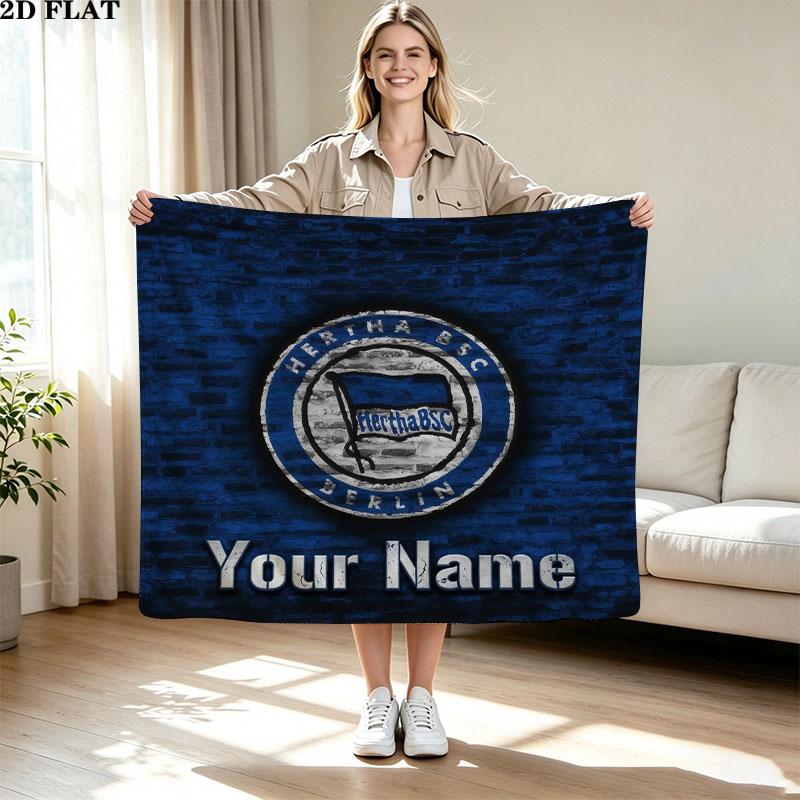 1PC Hertha BSC Custom Name Patterned Flannel Blanket Suitable For All Seasons for Home Decor Warmth and Comfort Gifts Holiday Present