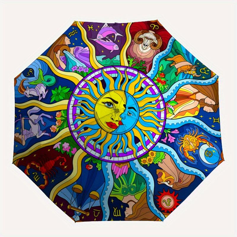 

1pc Zodiac Mandala Automatic Folding Umbrella, Portable & Foldable Design with 8 Ribs, Casual Outdoor Accessory Halloween and Christmas gift