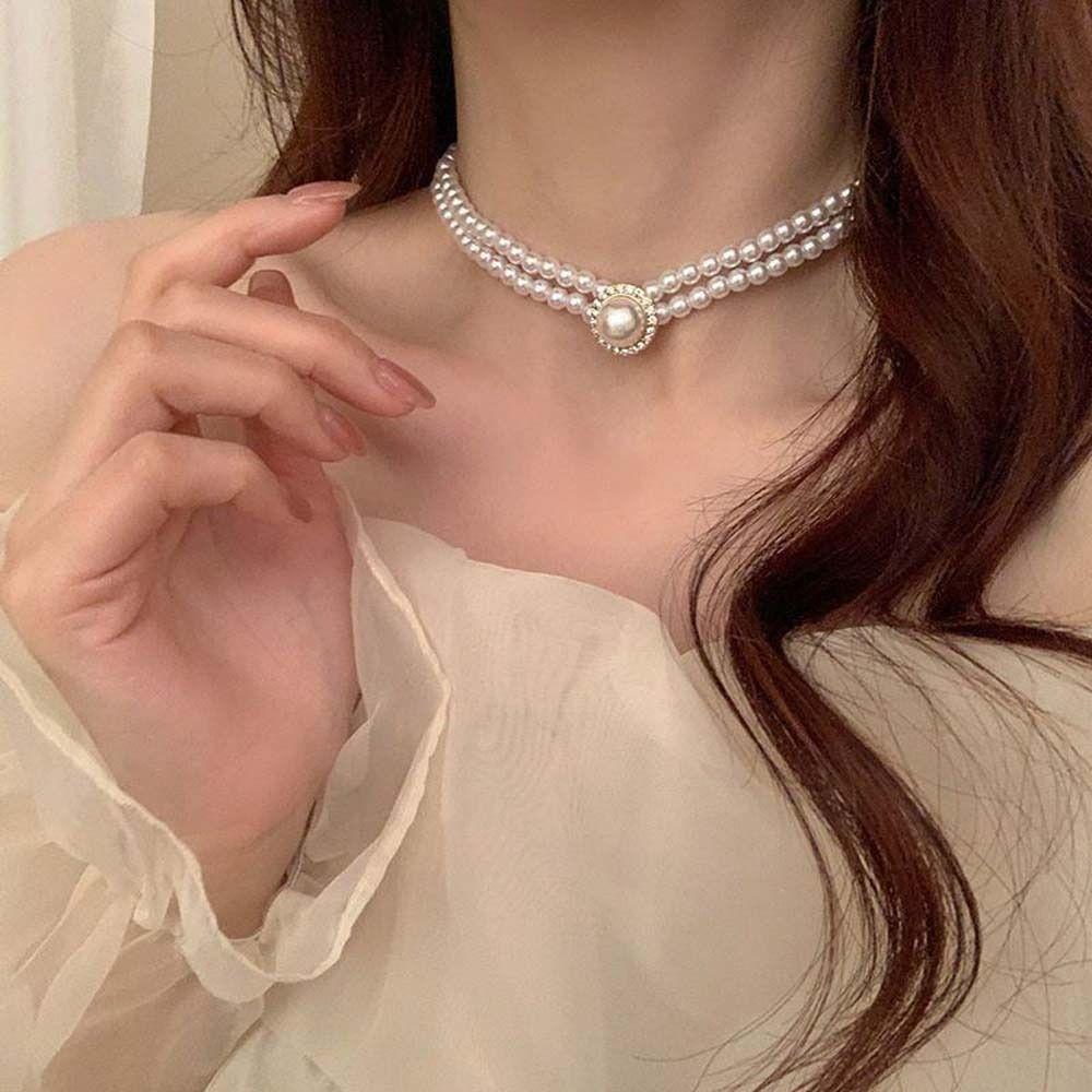 

Clavicle Chain Jewelry Pearl Chain Necklace French Hepburn Style Pearl Chain Beads Lady