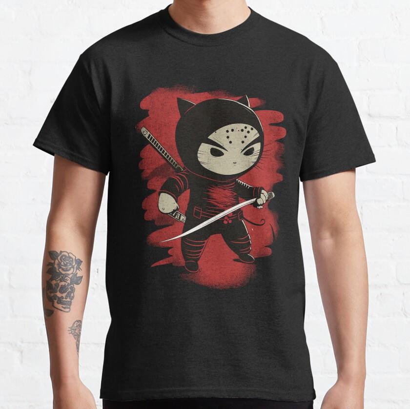 Midnight Samurai Cat Design black cat ninja for cat lover catzilla cool Ninja Cat printed TShirt for men plus size clothing