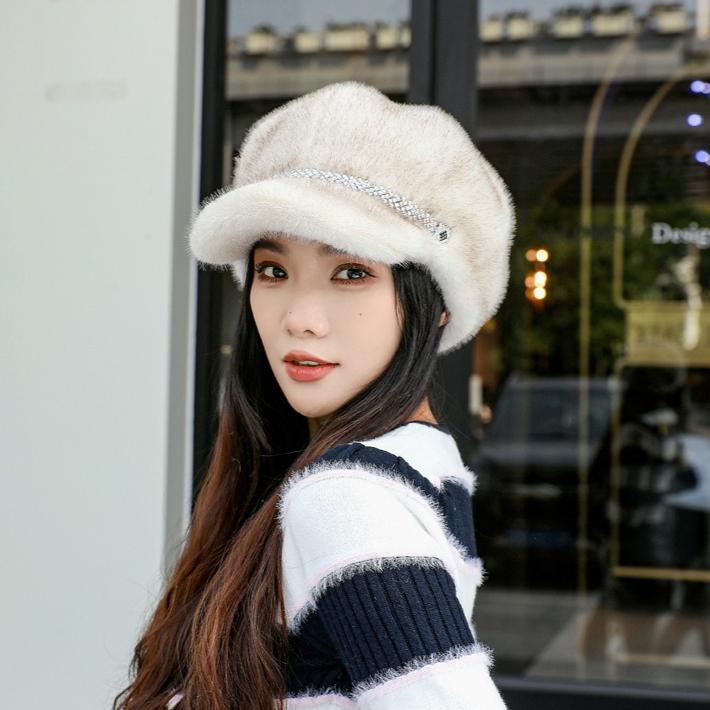 Imitation Mink Beret Women's Autumn and Winter Folded Octagonal Hat Casual Warm Hat