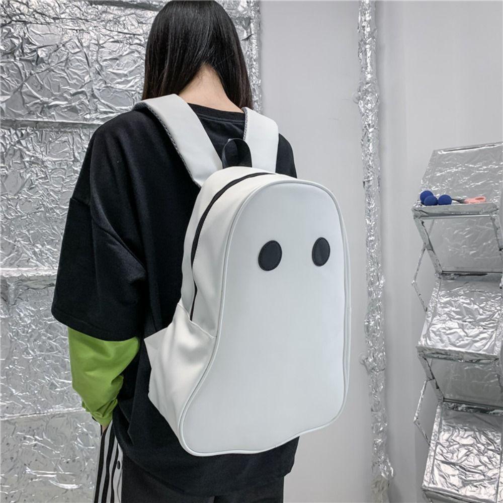 Harajuku Style Ghost Backpack Pu Leather Shoulder Bag Portable Students Book Bag  Couple