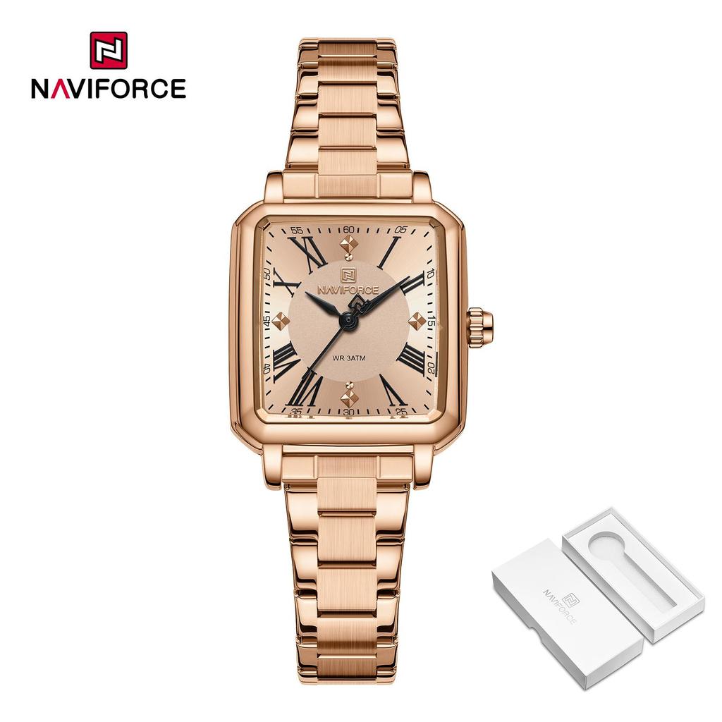 NAVAFORCE Women's Quartz Watch Ceremony Party Stainless Steel Strap Waterproof Square Roman Dial Women's Casual Fashion Accessories Watch NF5065