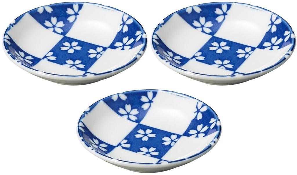 Set of 3 Ichimatsu Cherry Blossoms (blue) 3.0 Plates [10×2cm] Small Plate