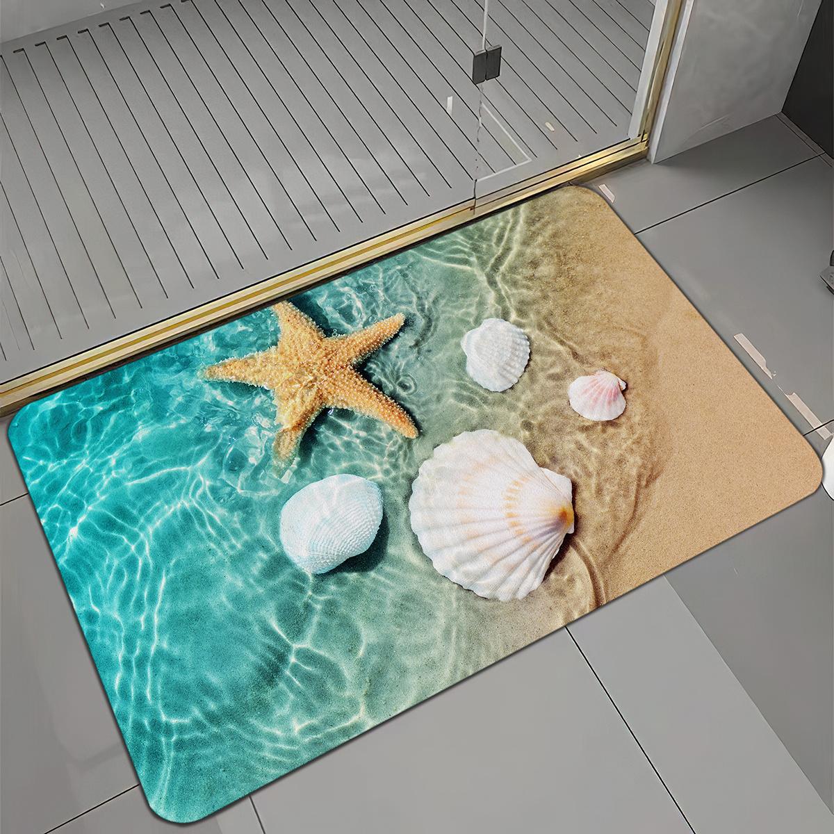 3D Strand Schelp Zeester Antislip Absorberend Badmat Oceaan Stijl Huis Tapijt 40x60cm 16x24inch