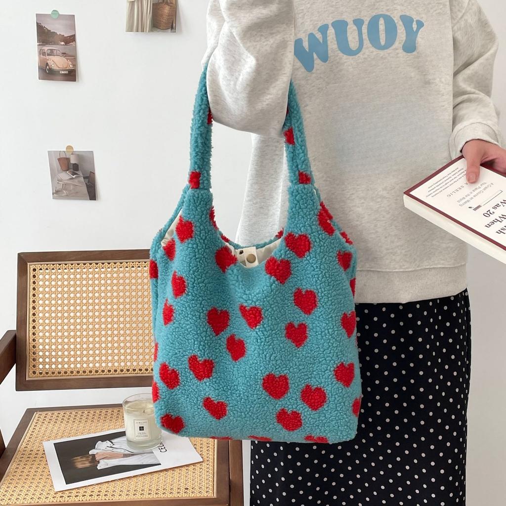 Winter Plaid Women's Plush Shoulder Bags Vintage Leopard Ladies Furry Handbags Large Capacity Female Faux Lamb Wool Tote Bag