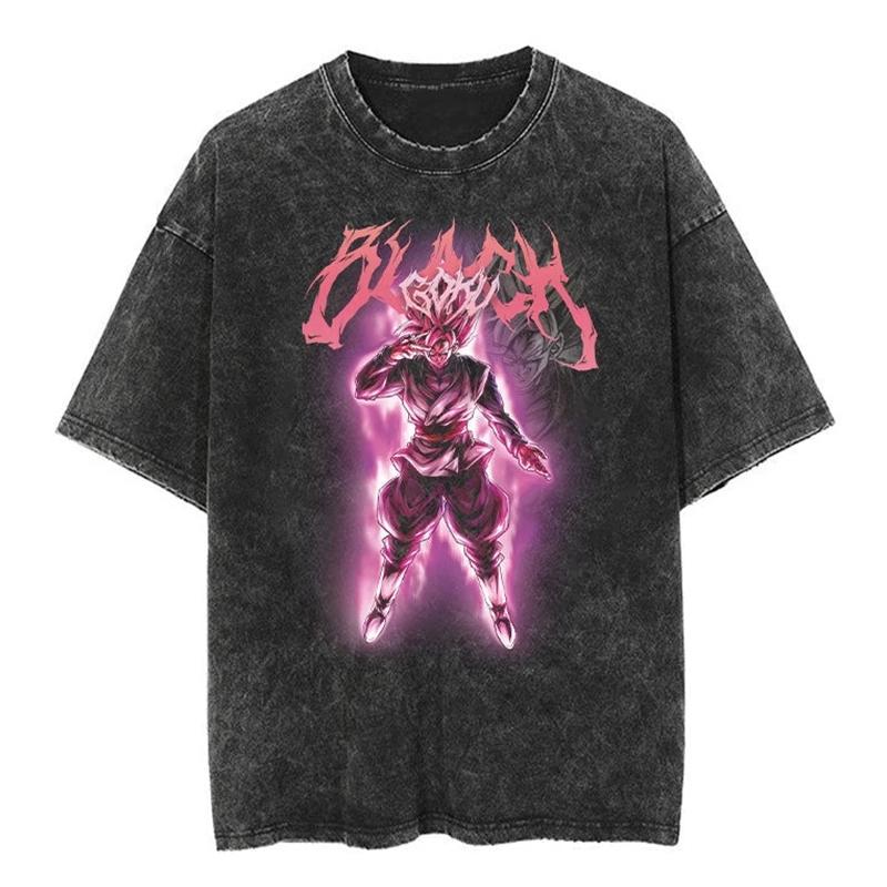 T-shirt a maniche corte lavata effetto invecchiato Giapponese Classico Dragon Ball Goku Cartone Animato Anime Oversize High Street Vintage Uomo e Donna
