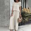 Women's Casual Fashion Solid Color Short Sleeve Long Pants Set