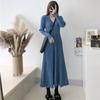 Knitted Dress for Women In Spring Solid Color Casual A-line Long Dress Long-sleeved Casual V-neck Sweater Dress