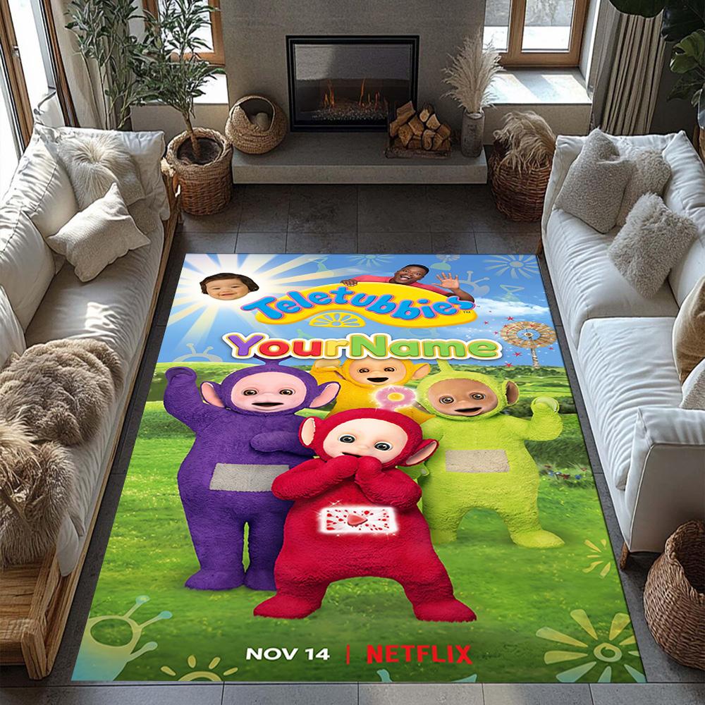 Teletubbies Customized Name Floor Rug Office Rug Design for Game Room Dining Room Balcony Outdoor Anti-slip Rug Anime Office Decor