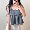 Stylová Elegance Móda Dámské Business Casual Vesta Vnější Oblečení Krátké Topy Výstřih do V Džínová Spodní Košile Skládaný Design Volánky Volný Podvazky Dámské