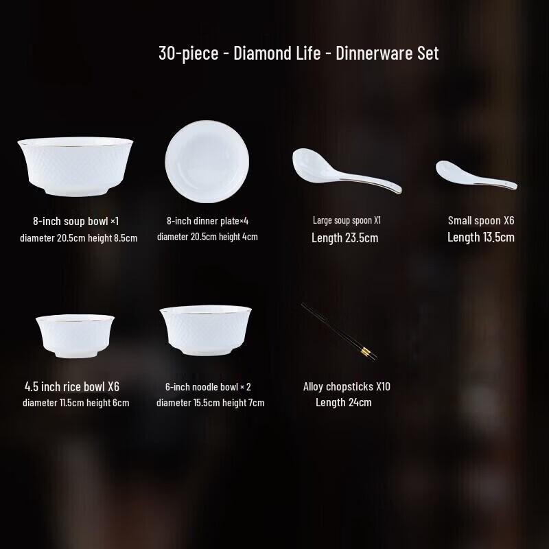 Abay Diamond Life 30-Piece Bone China Dinnerware Set