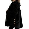 Women's Fashion Fuzzy Color Button Pocket Hooded Long Sleeve Loose Warm Jacket