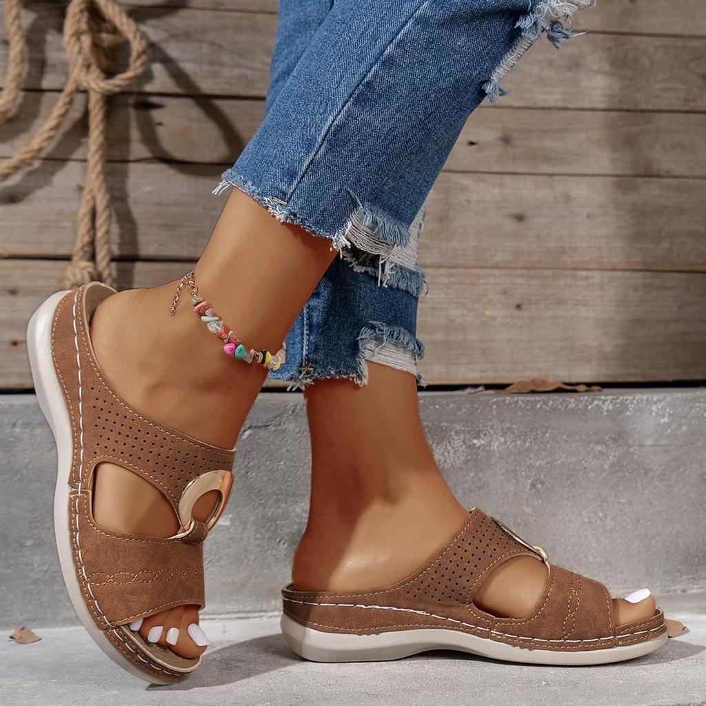 Thick Soled Wedge Slippers for Women's Summer New Style Wedge Heel Fish Mouth Hollowed Out Casual Roman Sandals for Women