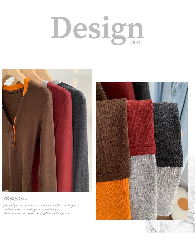 Stylish Contrast Color Faux Two-Piece Long-Sleeve Top for Women