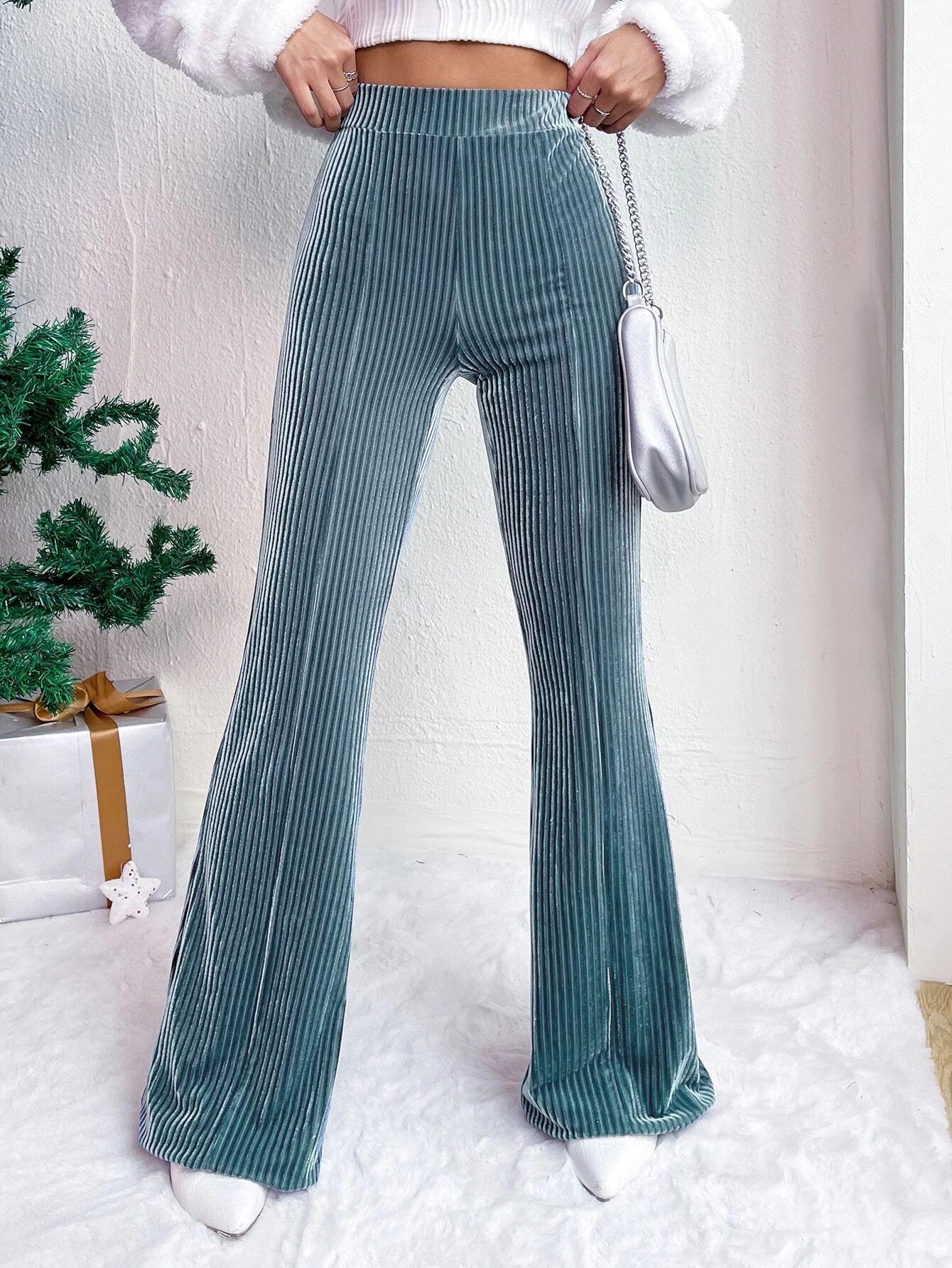 

Womens Corduroy Flare Pants Casual Retro High Waisted Bell Bottom Trousers With Pockets XL