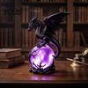 Fantasy Collection Item Gothic Dragon Night Light, Resin Statue with Purple Glowing Crystal Lights Sphere, Table Lamp for Halloween Home Desktop Shelf
