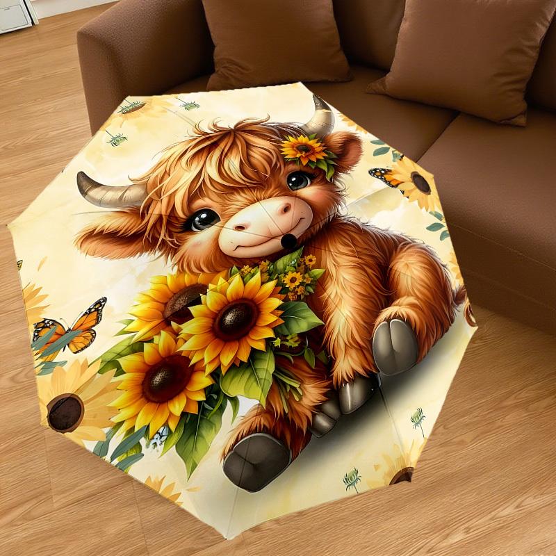 1PC cow sunflowersAutomatic Open/Close Umbrella with Windproof, 8-Rib Sturdy Canopy, Durable Ribs, Fashionable Design, Outdoor Accessory, Fun Prin, Ho