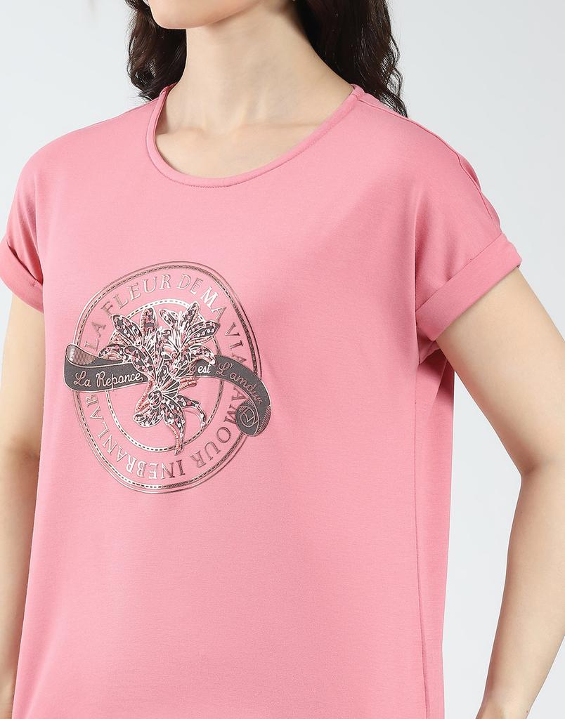 MONTE CARLO Women's Printed Half Sleeve Round Neck Top