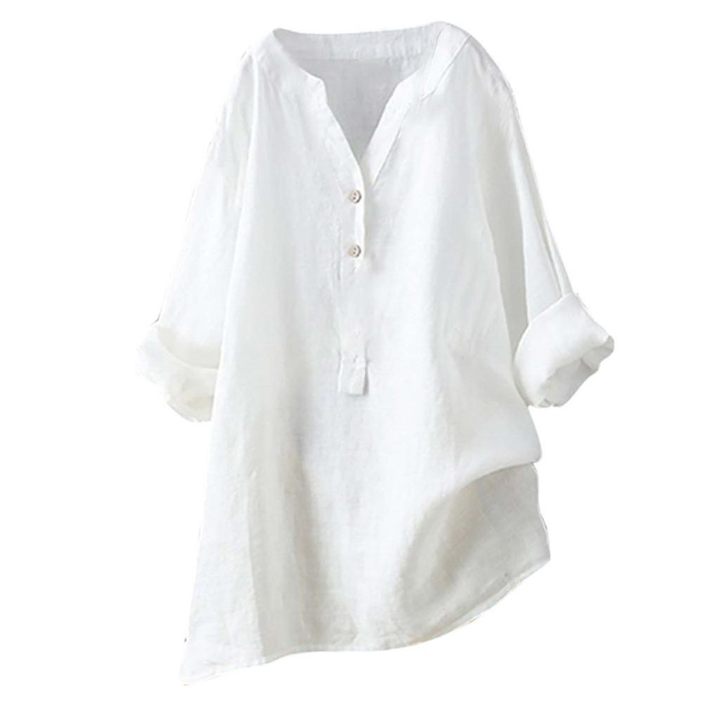 Women's V Neck Long Sleeve Linen Shirt Loose Fit Casual Commuter Blouse for All Occasions