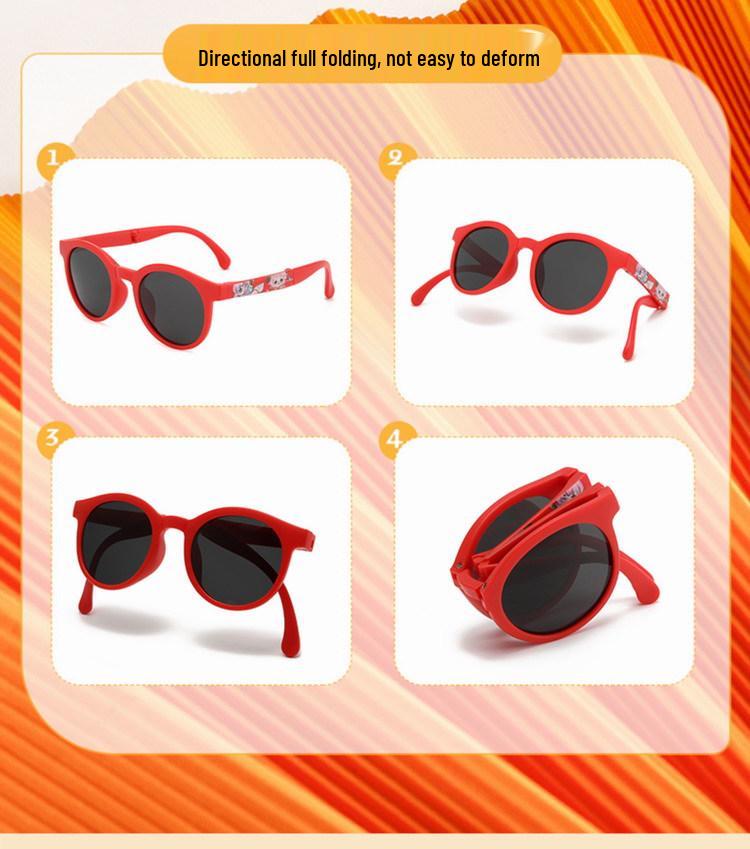 Faltbare polarisierte Sonnenbrille im koreanischen Stil für Kinder - Bequemes, rundes Gestell für Jungen und Mädchen