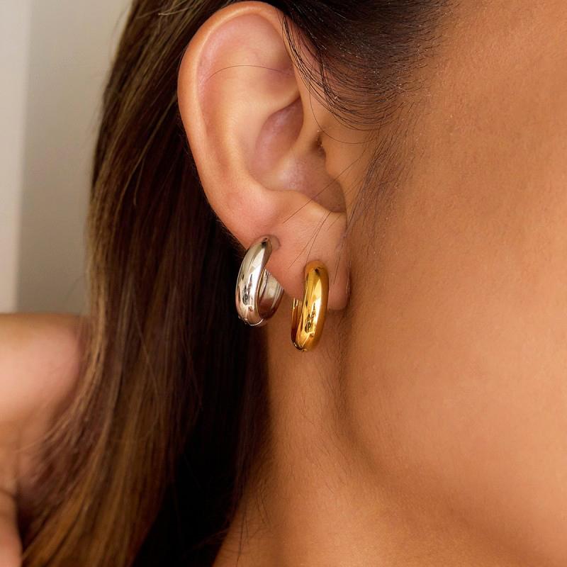 Gold Silver Color Simple Women Round Stainless Steel Earrings Fashion Classic Texture Ear Buckle Female Daily Jewelry