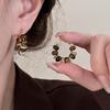 Silver Needle Explosive Tiger's Eye Stone Pendant Earrings Maillard Retro Temperament Versatile Earrings Light Luxury Premium Earrings Women