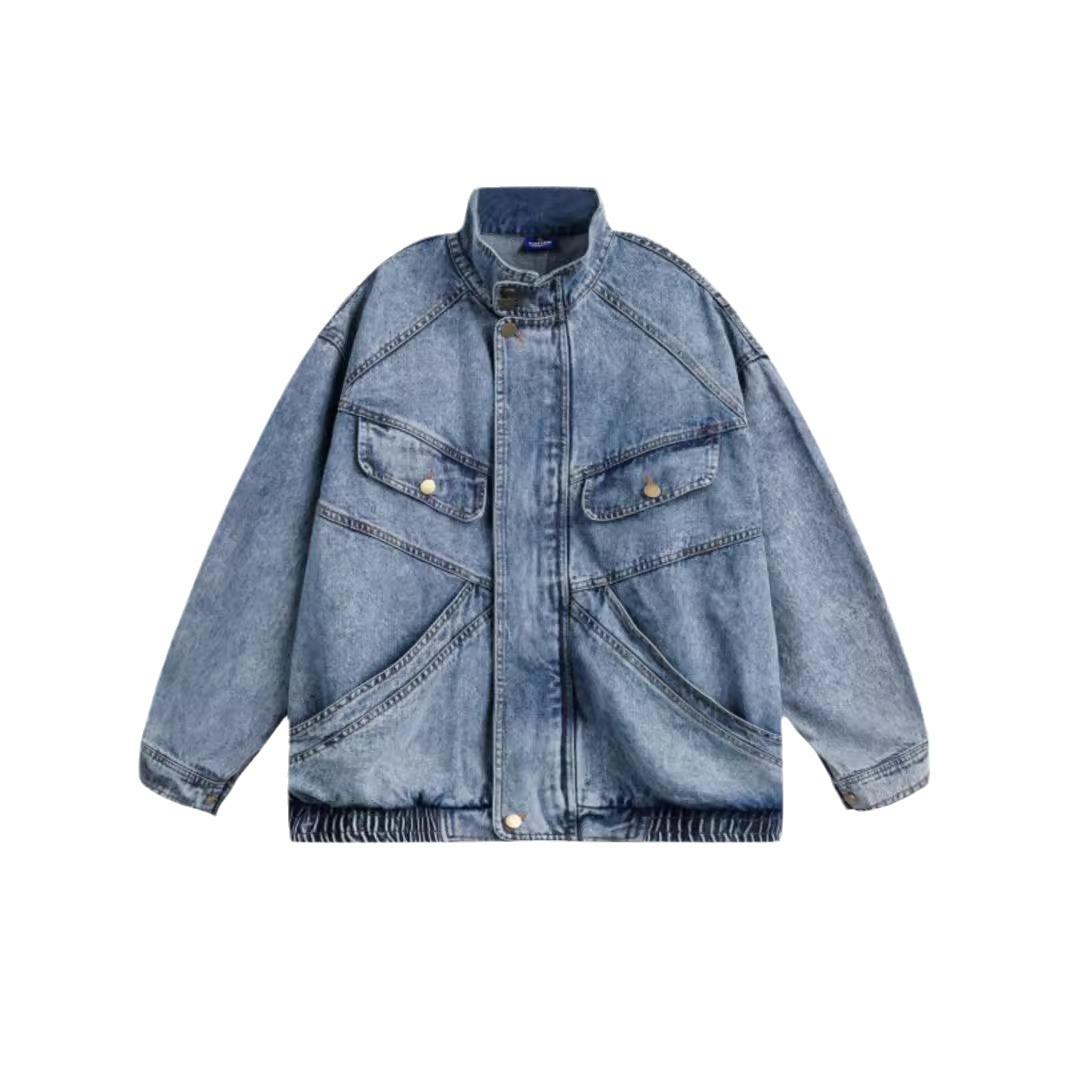 

Весна и осень ретро-дизайн ковбойская куртка с длинным рукавом персонализированное устаревшее свободное пальто 3XL синий