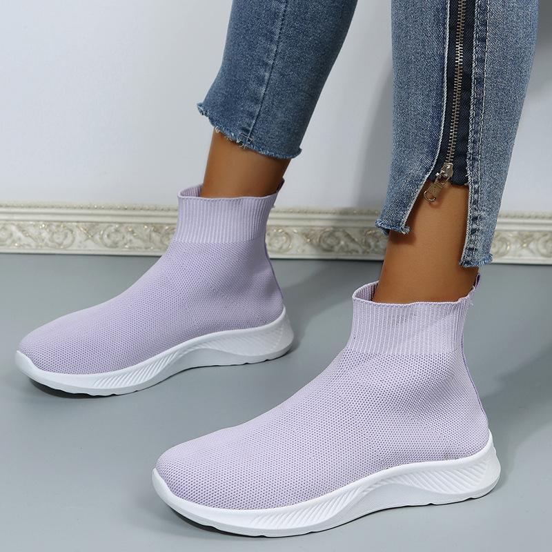 New autumn mesh footwear Elastic plus size flat High top casual sports shoes Fashion comfortable anti slip shoe Zapatillas