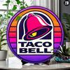 Vintage Taco Bell Style Metal Wall Sign 8x8 Inch Round Aluminum Art Decor Easy Hang